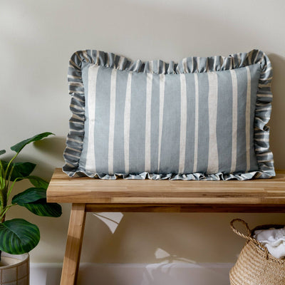 Carmon Stripe Ruffle Cushion - Blue - Hauslife