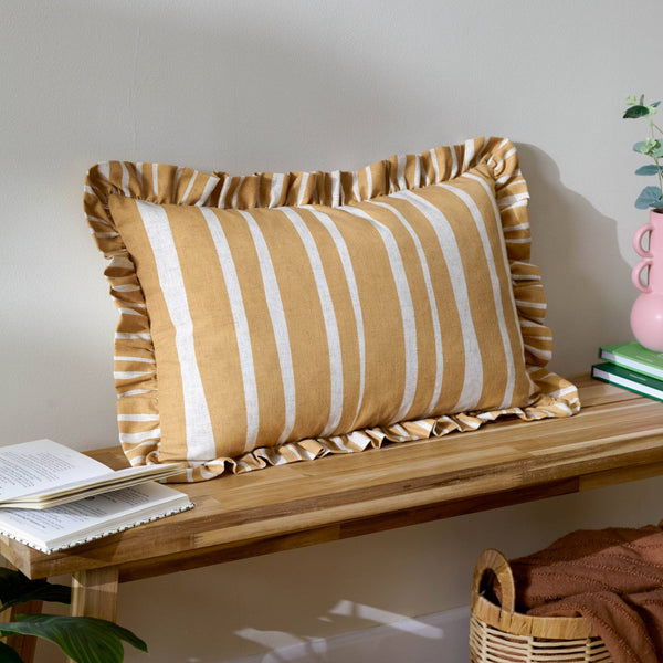 Carmon Stripe Ruffle Cushion - Ochre - Hauslife