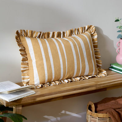 Carmon Stripe Ruffle Cushion - Ochre - Hauslife