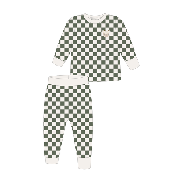 Children's Jersey Pyjamas - Green Checkerboard - Hauslife