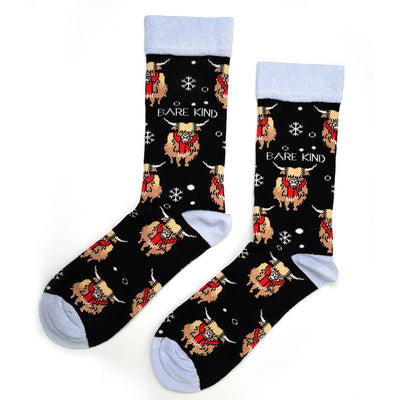 Christmas Highland Cow Socks | Bamboo Socks | Blue Socks - Hauslife