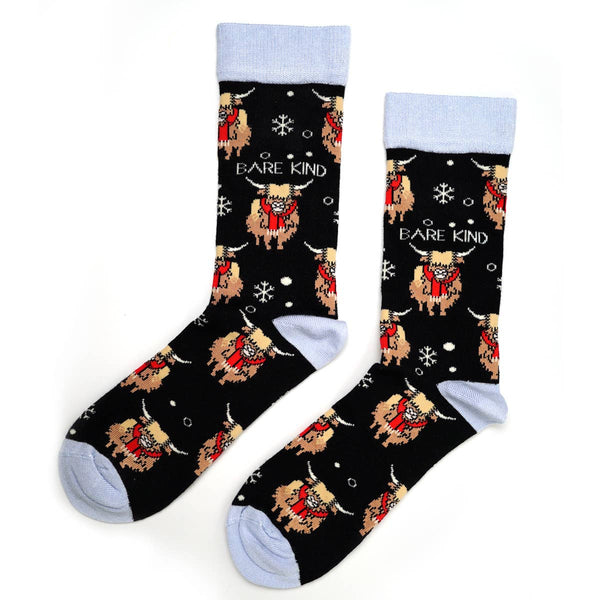 Christmas Highland Cow Socks | Bamboo Socks | Blue Socks - Hauslife