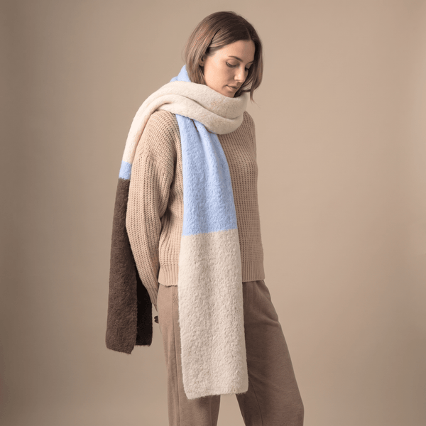 Colour Block Heavyweight Scarf in Blue/Brown - Hauslife