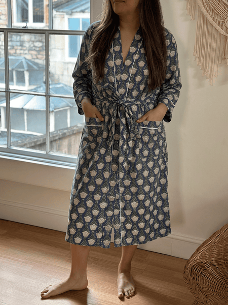 Cotton Kimono - Blue Lotus Blockprint - Hauslife