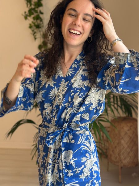 Cotton Kimono - Cobalt Toile de Jouy - Hauslife
