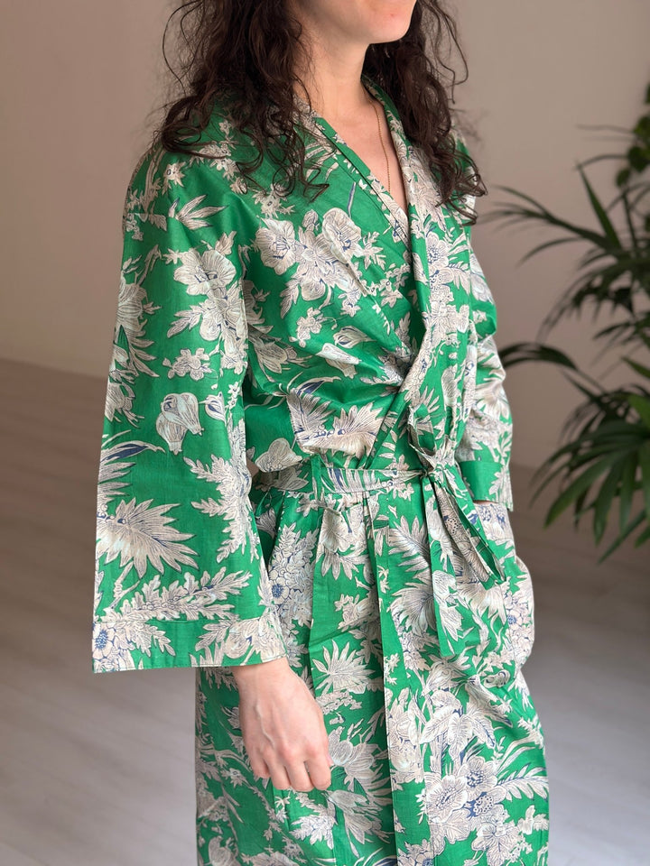 Cotton Kimono - Emerald Toile de Jouy - Hauslife