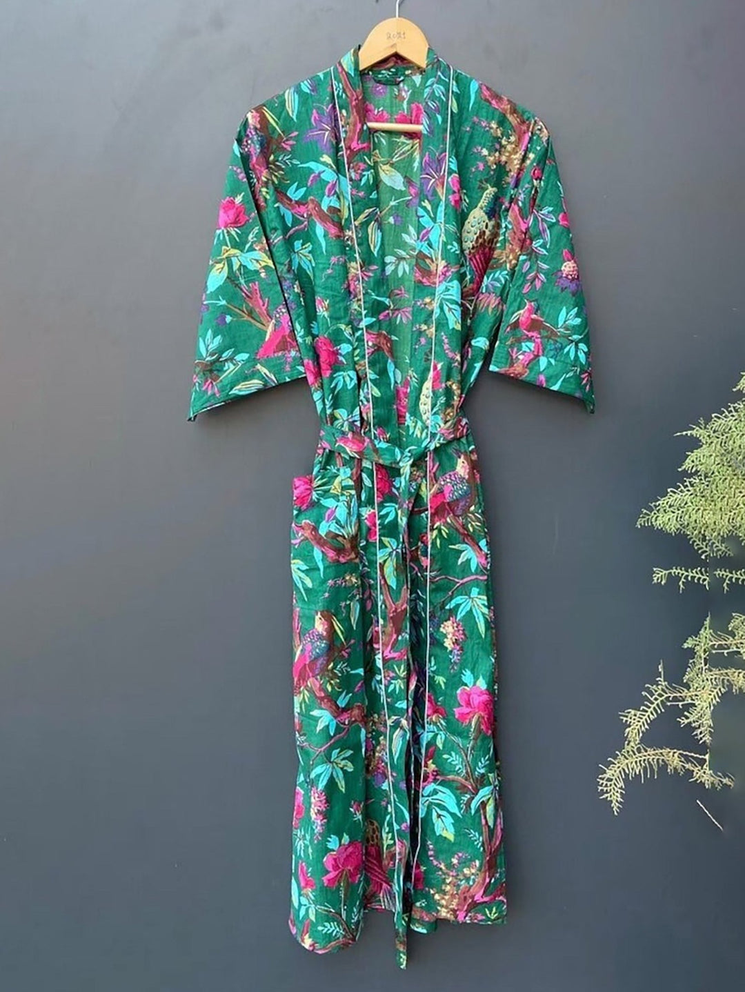 cotton kimono dressing gown uk Ladies Cotton Kimono Style Deep Blue Dressing Gown with Pink Trim