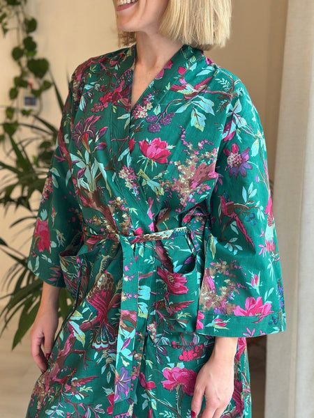 cotton kimono dressing gown uk Green Botanical kimono style dressing gown Cocktail dress 1TD4 Pants:44 100% soft and breathable finish-meadow-green
