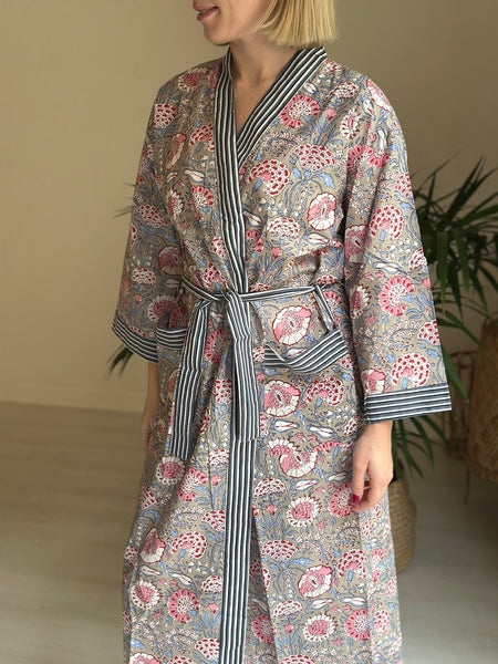 Cotton Kimono - Grey Carnations - Hauslife
