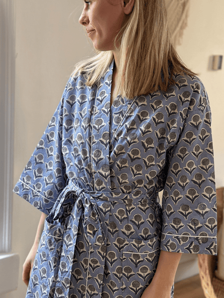 Cotton Kimono - Lilac Floral Block Print - Hauslife