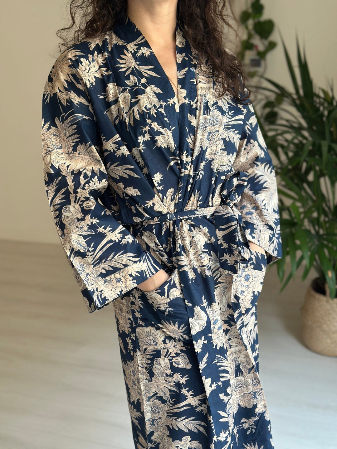 Cotton Kimono - Navy Blue Toile De Jouy - Hauslife