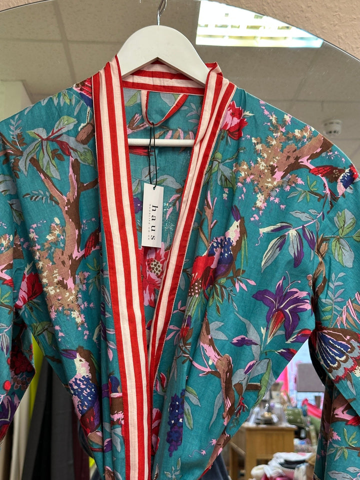 Cotton Kimono - Teal Botanical Stripe - Hauslife
