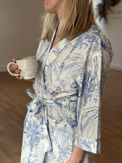Cotton Kimono - White & Blue Jungle - Hauslife