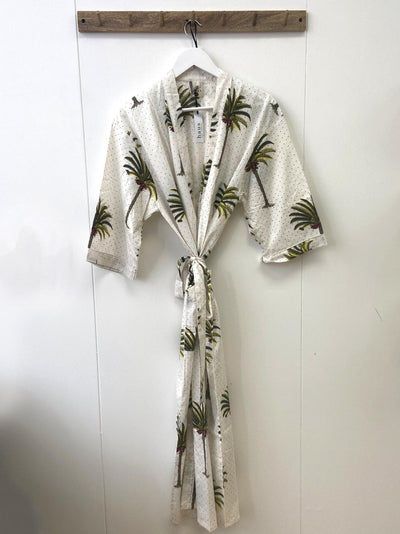 Cotton Kimono - White Palm Trees - Hauslife
