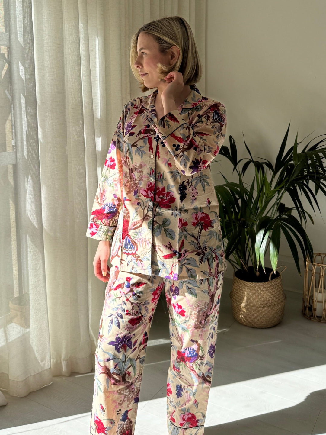 Cotton Pyjama Set - Cream Botanical - Hauslife