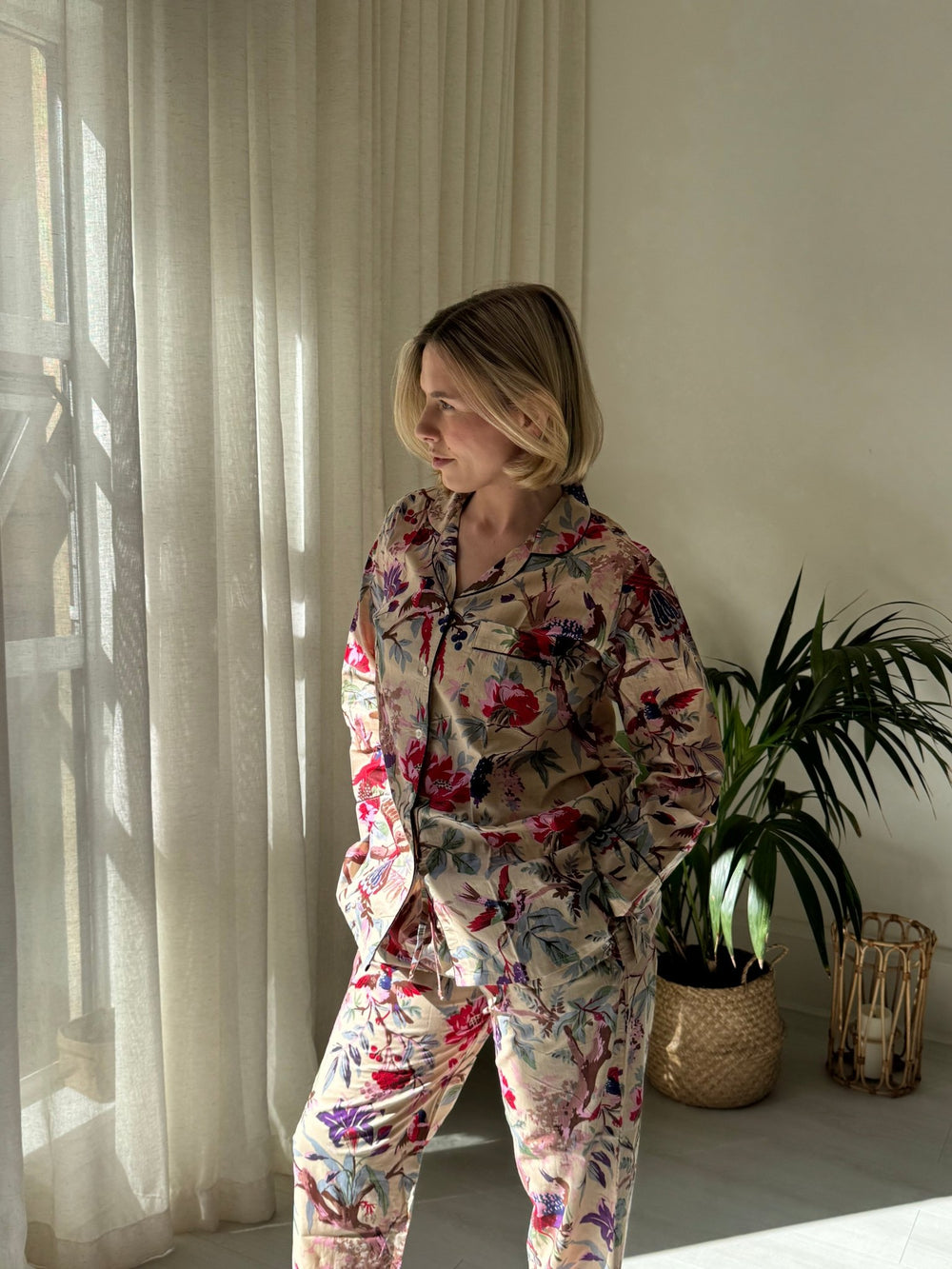 Cotton Pyjama Set - Cream Botanical - Hauslife