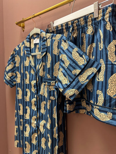 Cotton Pyjama Shorts Set - Blue Cheetahs - Hauslife