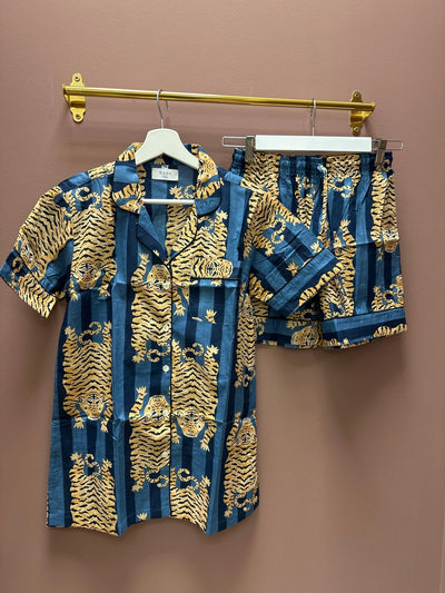 Cotton Pyjama Shorts Set - Blue Tiger - Hauslife