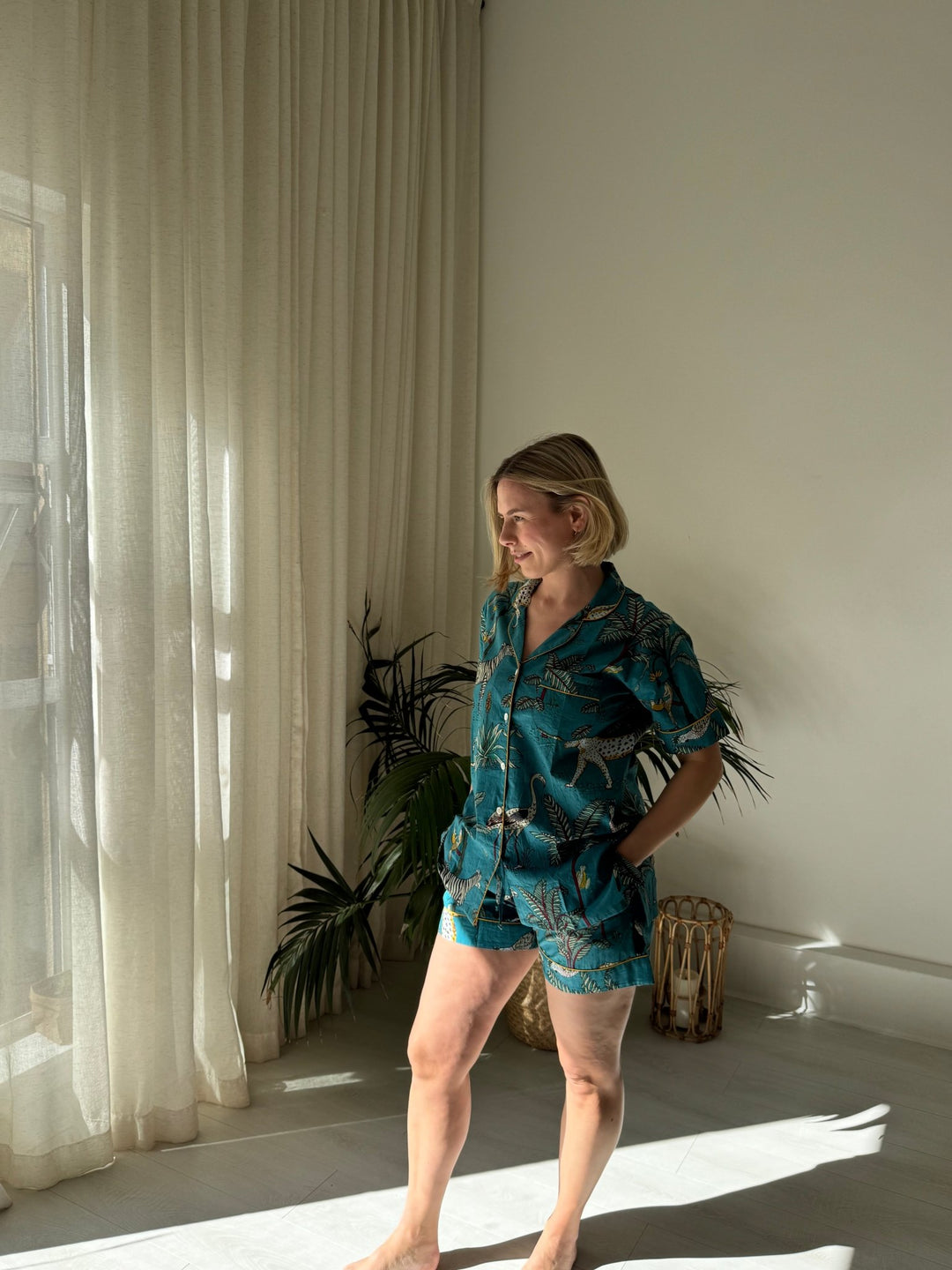 Cotton Pyjama Shorts Set - Teal Jungle - Hauslife