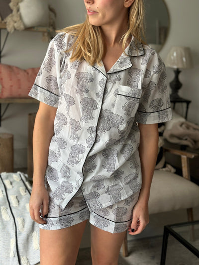 Cotton Pyjama Shorts Set - White Elephant - Hauslife