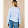Embroidered Pinstripe Long Sleeve Cotton Shirt in Blue
