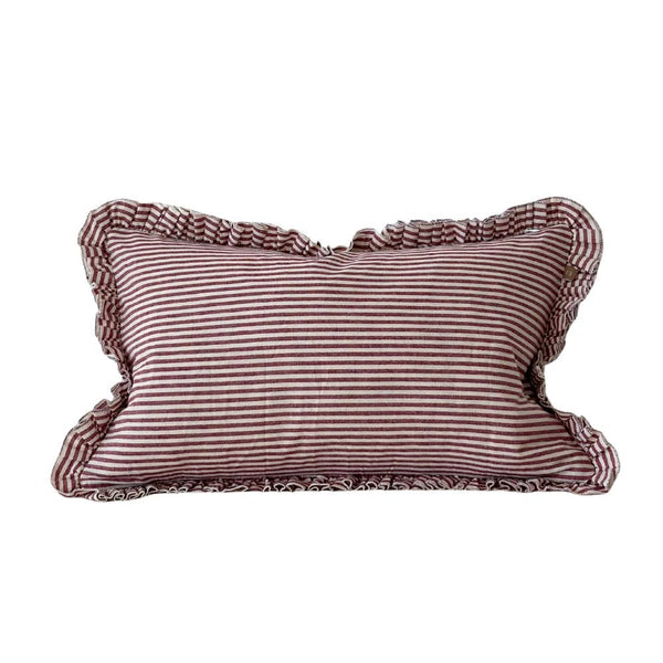 Darcy Ruffle Stripe Lumbar Cushion - Burgundy - Hauslife