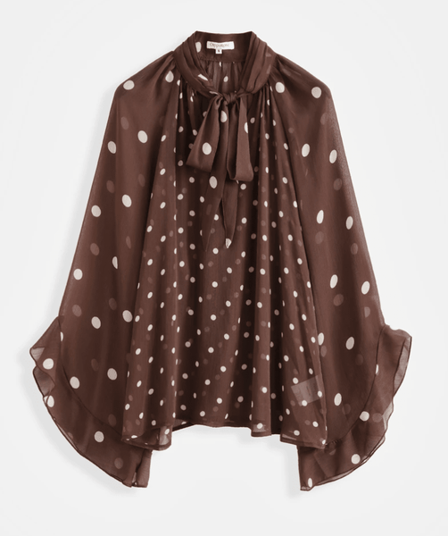 Dottie Polka Dot Tie-Neck Blouse – Brown - Hauslife