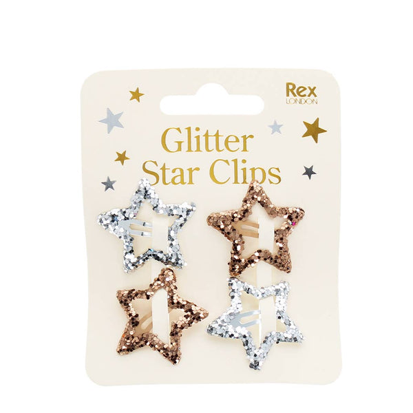 Star hair clips (set of 4) - Gold and silver glitter