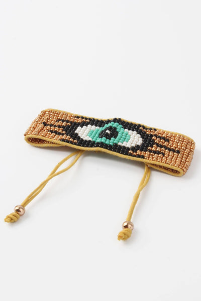 GOLD EVIL EYE BEADED BRACELET