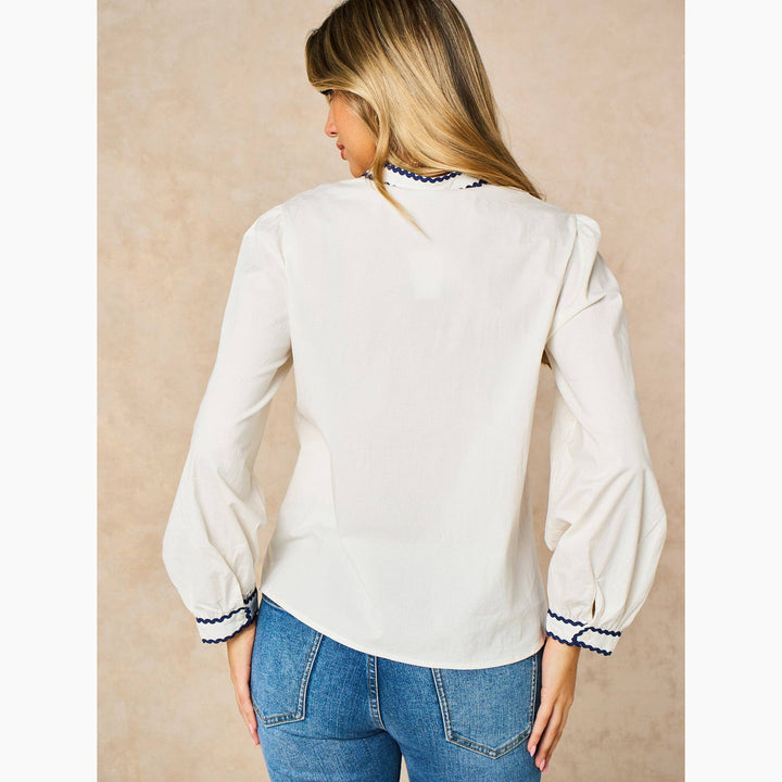 Embroidered Hearts Long Sleeve Cotton Shirt in White - Hauslife