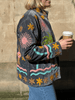 Embroidered Velvet Suzani Jacket - Grey Palms and Sun - Hauslife