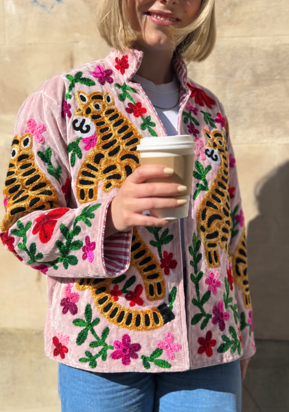 Embroidered Velvet Suzani Jacket - Pink Tiger - Hauslife