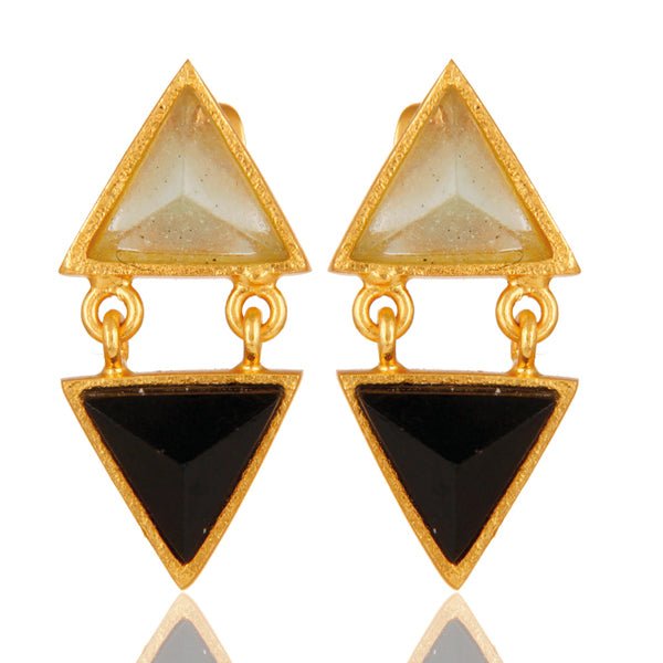 Emilia Moonstone & Onyx Triangle Earrings - Hauslife