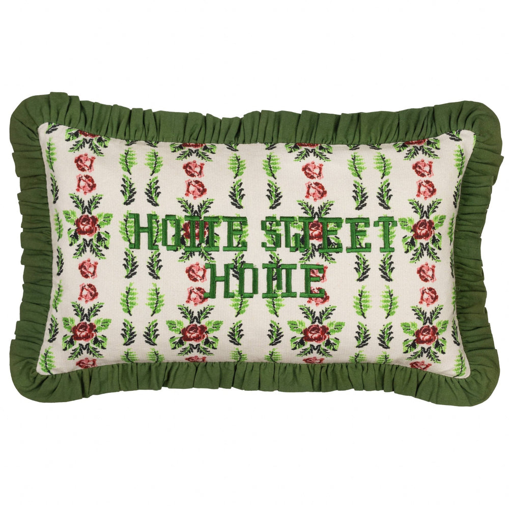 Feeoni Home Sweet Home Embroidered Cushion Green - Hauslife