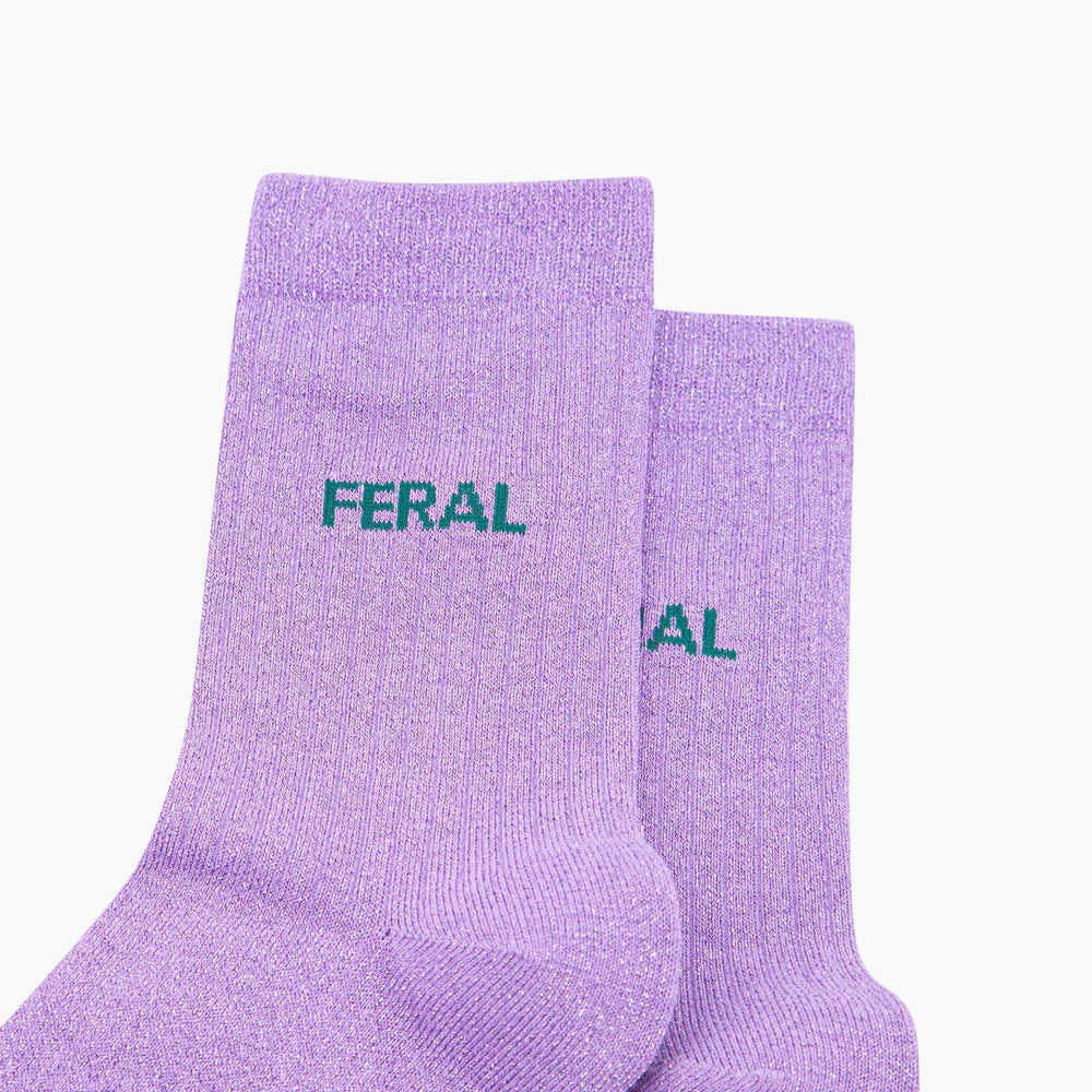 Feral Slogan Socks – Lilac Ribbed Glitter Cotton - Hauslife