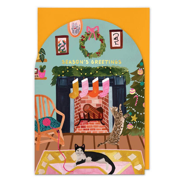 Fireplace Cat Christmas Greetings Card - Hauslife