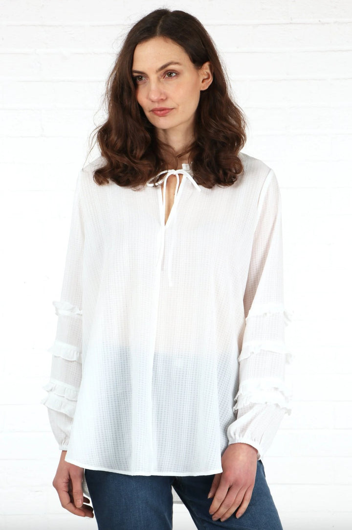 Frill Sleeve Grandad Collar Shirt - Hauslife