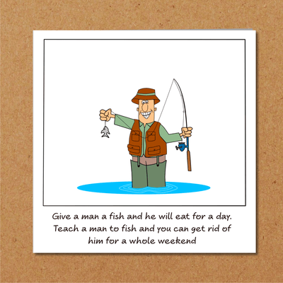 Funny Fishing Father's Day Card - Fisherman Catching Fish - funny humorous amusing cartoon - for best dad - humour - Hauslife