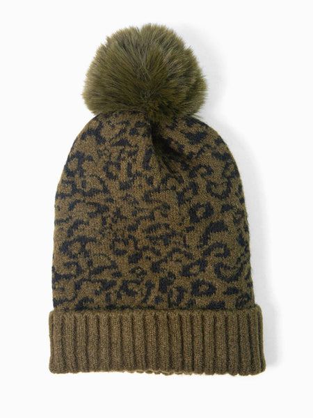 Ginger Pom Pom Hat - Khaki, Leopard - Hauslife