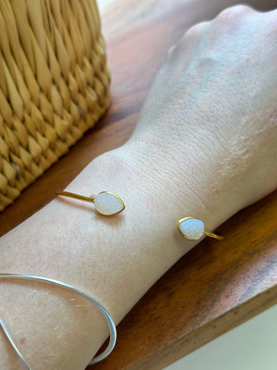 Gold Cuff Bracelet With White Druzy Briolettes - Hauslife