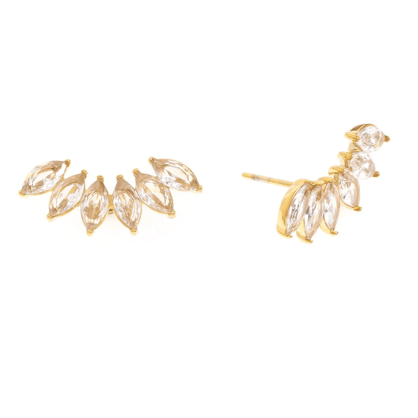Gold CZ Leaf Ear Climber Earrings - Hauslife