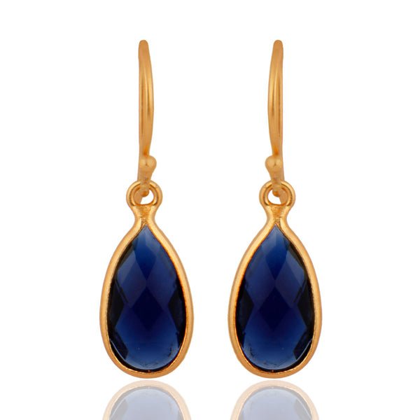 Gold Drop Earrings with Blue Bezel - Hauslife