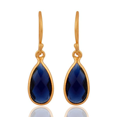 Gold Drop Earrings with Blue Bezel - Hauslife