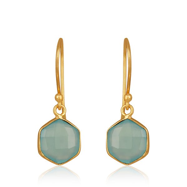 Gold Drop Earrings with Blue Chalcedony Briolette - Hauslife