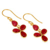 Gold Flower Drop Earrings with Pink Glass Bezel Inset - Hauslife