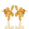 Gold Flower Earrings With Cubic Zirconia - Hauslife