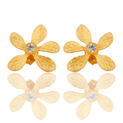 Gold Flower Earrings With Cubic Zirconia - Hauslife