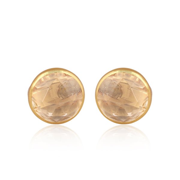 Gold Round Cut Crystal Quartz Earring - Hauslife