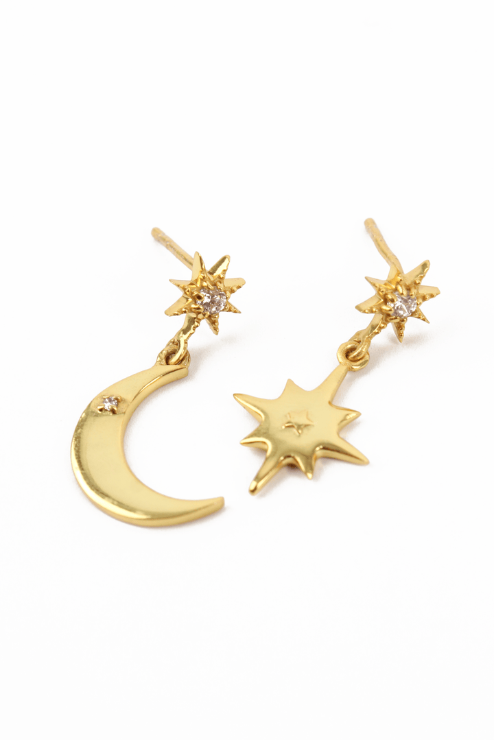 GOLD STAR &amp; MOON ODD EARRING DROPS - Hauslife