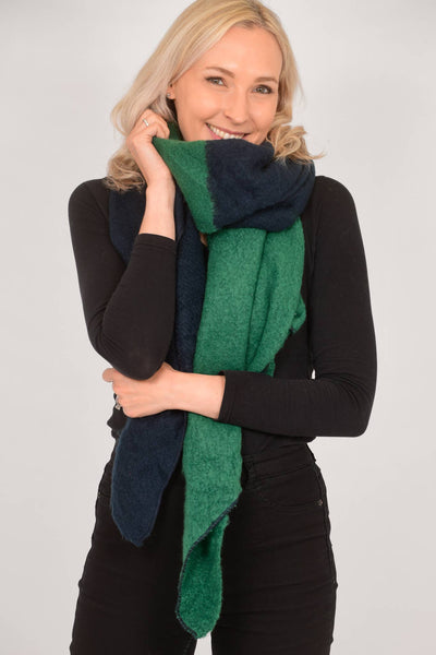 Green and Navy Blue Two Tone Colourblock Heavyweight Scarf - Hauslife